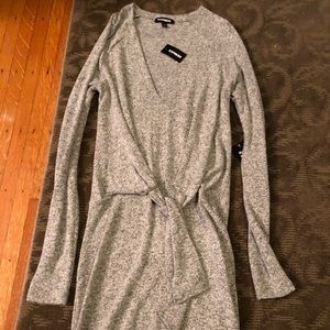 Express casual grey v neck tie knot front dress